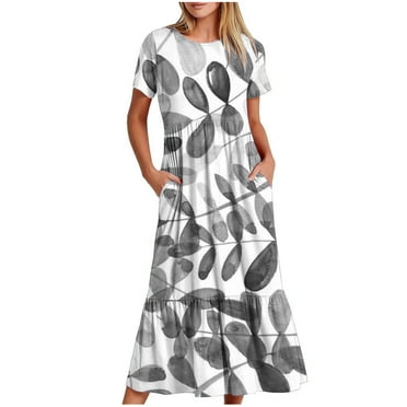 ZHUGeLI Dresses for Women 2024 Casual Summer Short Sleeve Crewneck Swing Dress Loose Tiered Maxi Beach Dress with Pockets