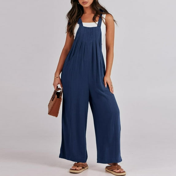ZHUGeLI Fashion Women Casual Cold Shoulder Jumpsuit Solid Suspender Jumpsuits Wide Pocket Leg Pant Up to 50% off Clearance