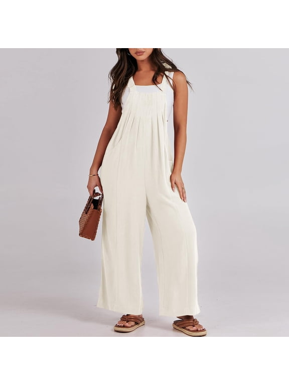 Fashion Women Casual Cold Shoulder Jumpsuit Solid Suspender Jumpsuits Wide Pocket Leg Pant Up to 50% off Clearance
