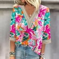 thumbnail image 1 of ZHUGeLI Fashion Women's Summer V-Neck 3/4 Sleeve Lace Print Casual T-shirt Blouse Up to 50% off Clearance, 1 of 5