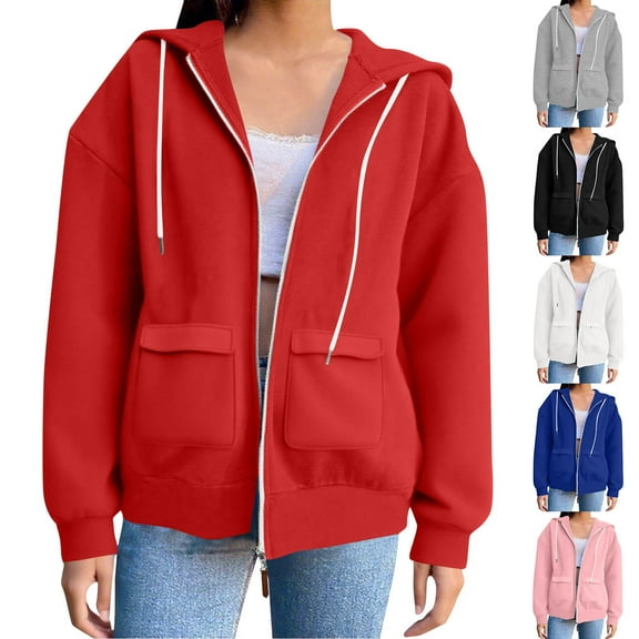 ZHUGeLI Hoodie jackets for Women Winter Casual Thermal Jacket Hoodie Pocket Long Sleeve Loose Hooded Top Coat Sizes S-XXL