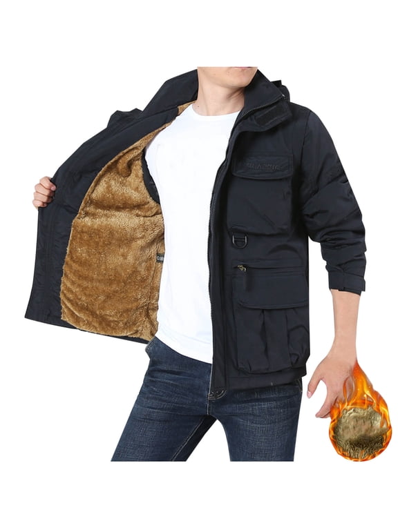 Jackets for Men Multifunctional Fleece-Lined Outdoor Jacket Outdoor Mountaineering Sportswear with Detachable Sleeves and Detachable Hat Loose Jacket Top