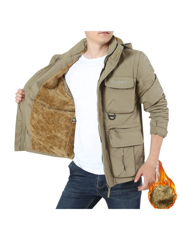 Jackets for Men Multifunctional Fleece-Lined Outdoor Jacket Outdoor Mountaineering Sportswear with Detachable Sleeves and Detachable Hat Loose Jacket Top