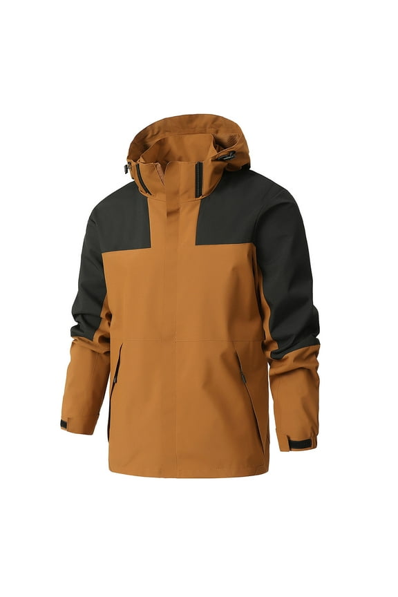 Jackets for Men Patchwork Waterproof Drawstring Pocket Hooded Outdoor Jacket Jacket
