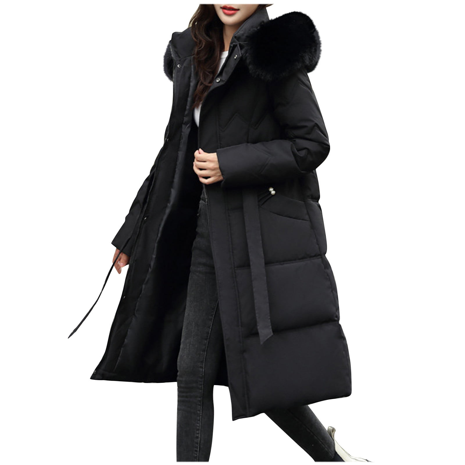 Canada Weather Gear Long Chevron Quilted Parka Jacket - Black