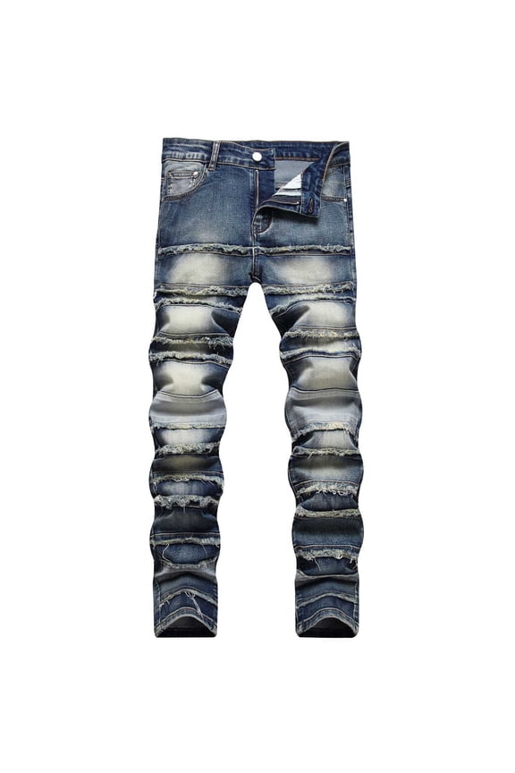 Men's Biker Moto Skinny Fit Stretch Fashion Hip Hop Washed Denim Jeans Pant