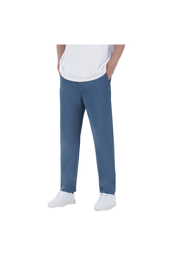 Men's Casual Pants Regular Fit Elastic Waist Drawstring Twill Pants Straight Leg Chino Pants