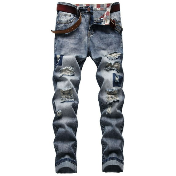 ZHUGeLI Men's Jeans Slim Fit Ripped Straight Leg Distressed Fashion Denim Pants