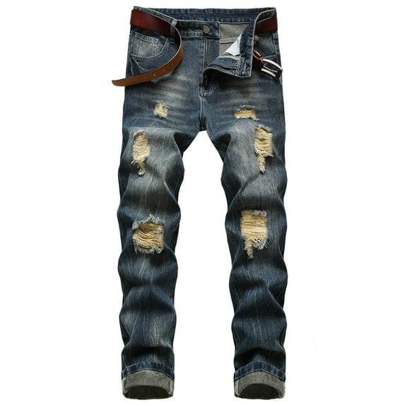 ZHUGeLI Men's Non-Stretch Regular Fit Straight-Leg Denim Pants Jeans