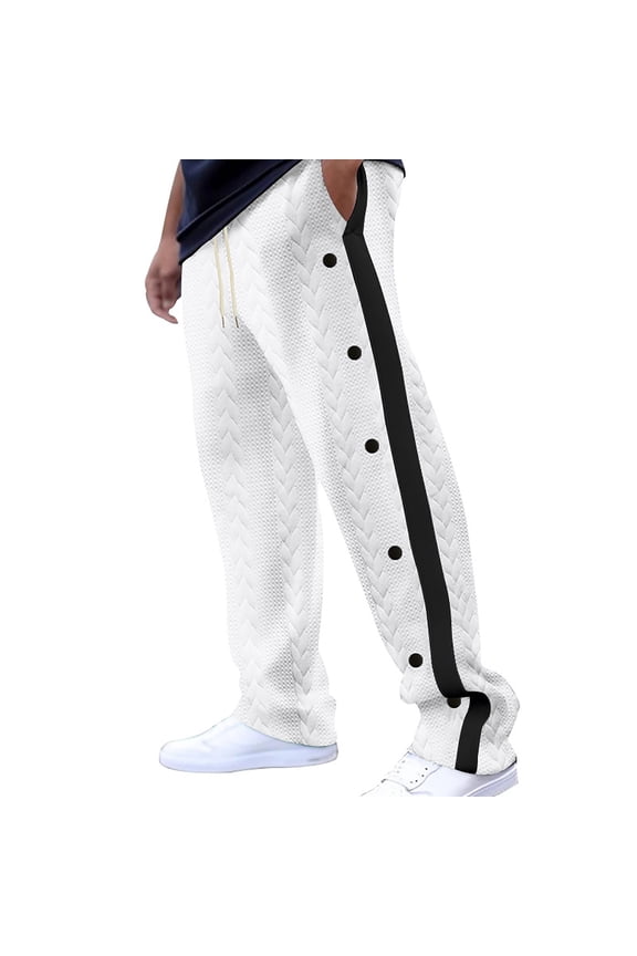 Men's Tear Away Basketball Pants High Split Snap Button Casual Post-Surgery Sweatpants with Pockets