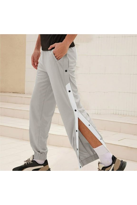 Men's Tear Away Sport Pants High Split Side Striped Joggers Snap Button Track Wide Leg Trousers Streetwear