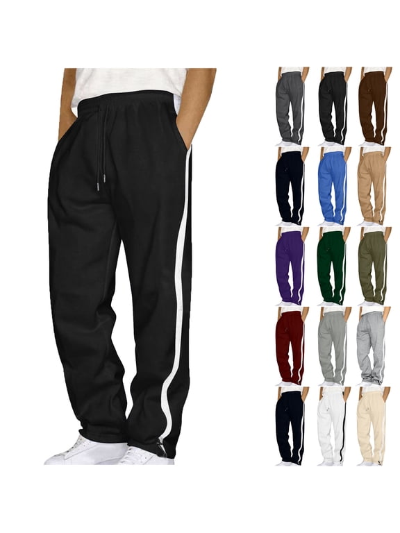 Men's Warm-up Open Hem 1-Stripes Tracksuit Pants, Casual Athletic Pants for Workout, Running, Training, Jogging, Gym