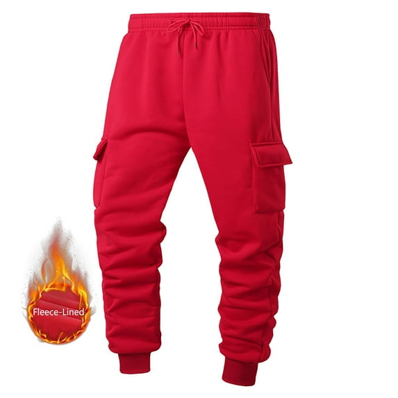 ZHUGeLI Mens Joggers with Pockets Casual Fashion Thickened Warmth Sport Pocket Elastic Solid Color Elastic Waist Jogger Pants Red L