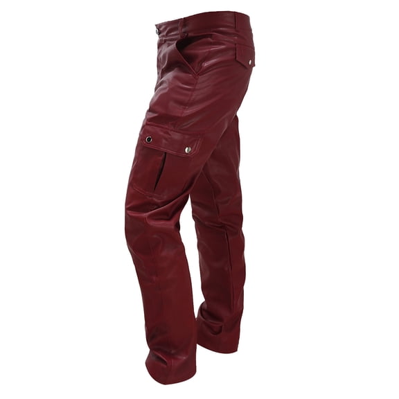 ZHUGeLI Mens Motorcycle Pants PU Faux Leather Gothic Punk Multi Pocket Biker Pants Outdoor Street Water Resistant Cargo Riding Pants