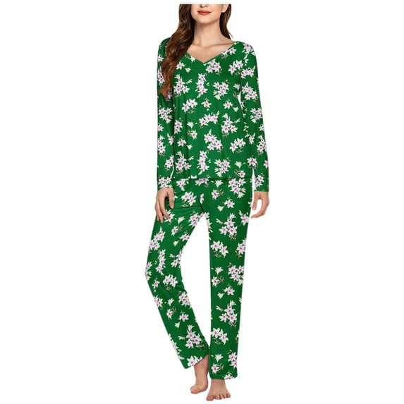 ZHUGeLI Pajamas For Women Two Piece Set Comfy Long Sleeve Loungewear Casual Striped V Neck Sleepwear 2 Piece Lounge Sets