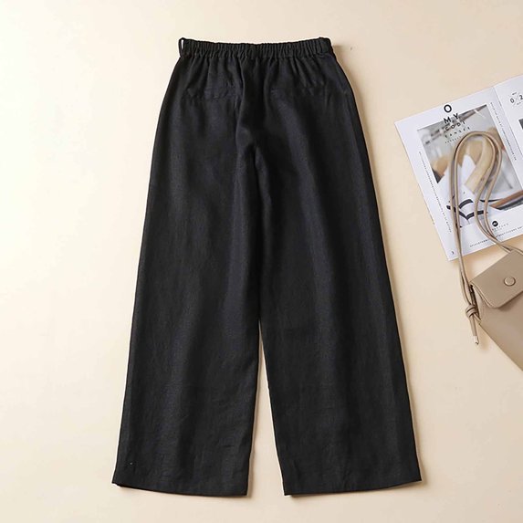 ZHUGeLI Pants for Women Capri Pants for Women 2024 Casual Drawstring Elastic Waist Wide Leg Cropped Pants Summer Loose Cropped Trousers With Pockets Ankle Capris Trousers Elastic Waist