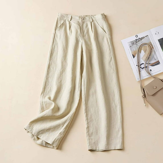 ZHUGeLI Pants for Women Capri Pants for Women 2024 Casual Drawstring Elastic Waist Wide Leg Cropped Pants Summer Loose Cropped Trousers With Pockets Ankle Capris Trousers Elastic Waist