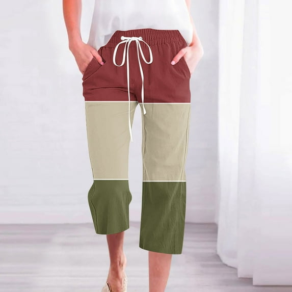 ZHUGeLI Pants for Women Cute Floral Print Capri Pants Women Summer Casual Cropped Pants Elastic Drawstring Waist Vacation Beach Pants Pocket Drawstring Capri Joggers Hiking Pants Lounge Pants