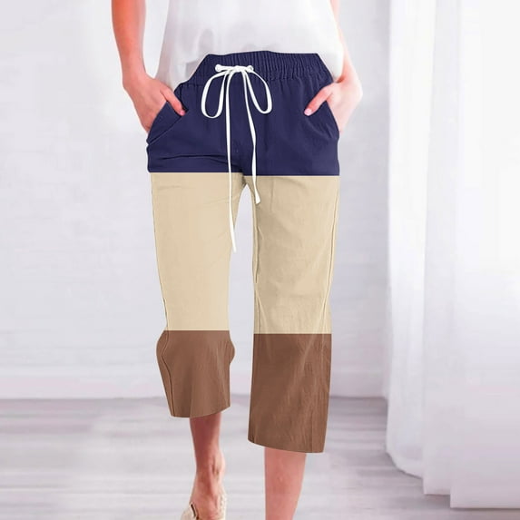 ZHUGeLI Pants for Women Cute Floral Print Capri Pants Women Summer Casual Cropped Pants Elastic Drawstring Waist Vacation Beach Pants Pocket Drawstring Capri Joggers Hiking Pants Lounge Pants