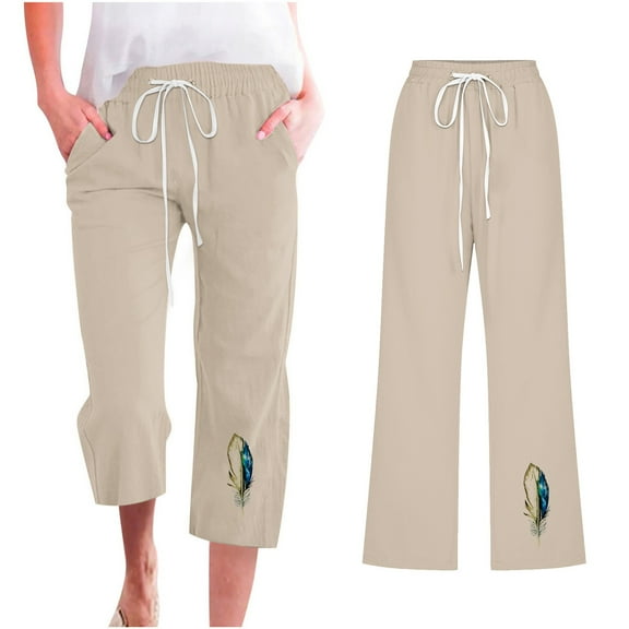 ZHUGeLI Pants for Womens Capris Loose Soft Drawstring Lounge Trousers Casual 2024 Summer Capris Straight Pants Cozy Cotton Crop Work Capri High Waist Loose Comfy Trousers