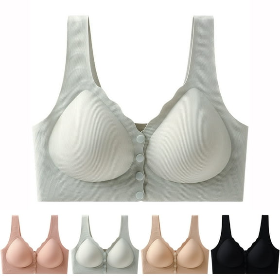 ZHUGeLI Plus Size Bra for Women, Seamless Front-Zip Push-Up Shaping Comfort Breathable Full Cup Solid Everyday Underwear Size M-3XL