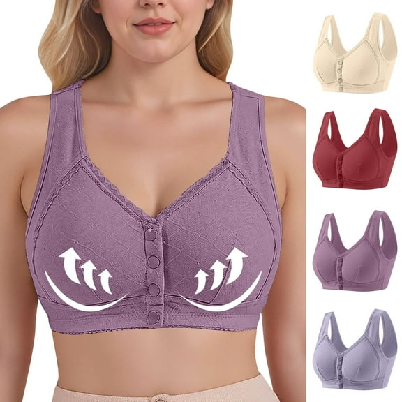 ZHUGeLI Plus Size Bras for Women, Comfortable Lift Support Wide Straps Front-Closure Wireless Everyday Bras Sizes M-5XL