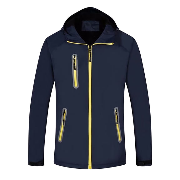 ZHUGeLI Puffer Jacket Men Patchwork Waterproof Drawstring Pocket Hooded Outdoor Jacket Jacket