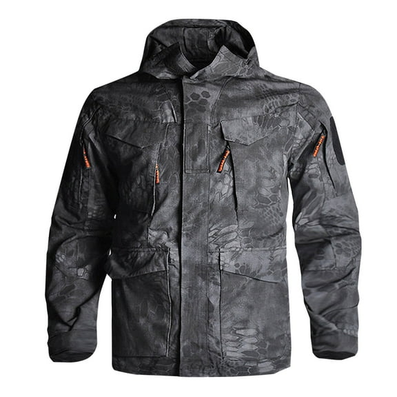 ZHUGeLI Rain Jacket for Men Waterproof with Hood Camouflage Zipper Pocket Waterproof Outdoor Jacket