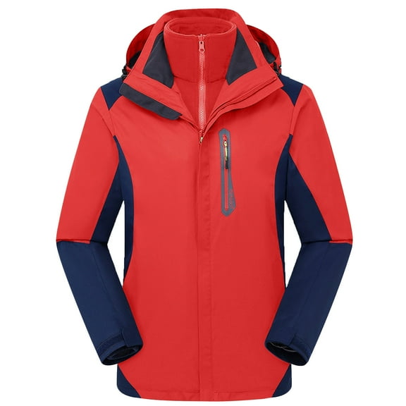 ZHUGeLI Rain Jackets for Men Wo Solid Color Three-in-one Windproof Warm Windbreaker Anti-Fouling Unisex Casual Fashion Mountaineering Clothing Outdoor Jacket Long Sleeve Hooded Top
