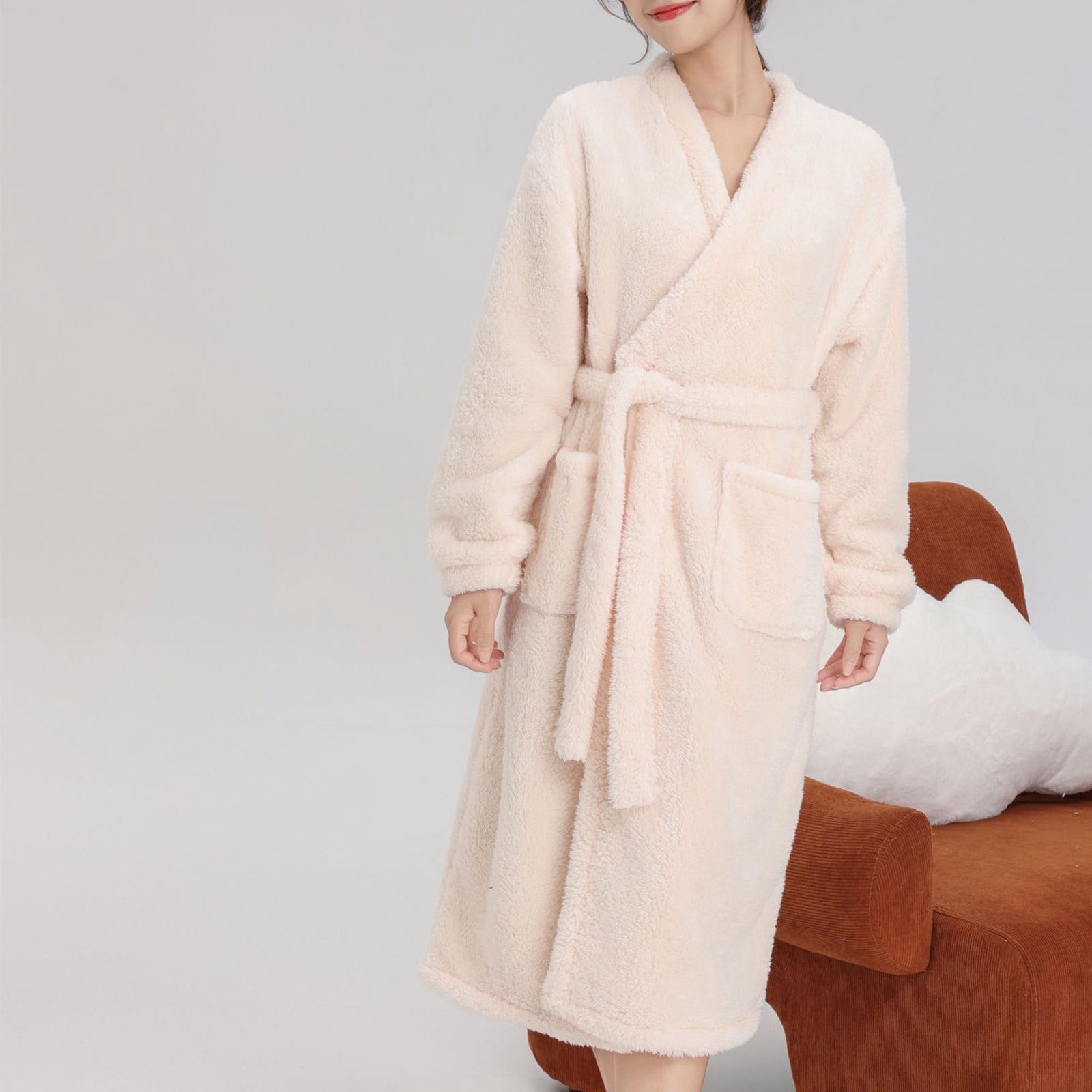 Double Vented Robe ZHUGeLI Robes for Women's double sided thick Robe with pocket Autumn ...