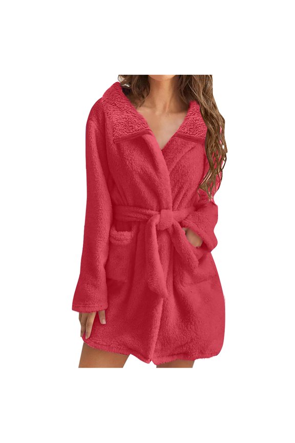 Robes for Women's home robe plush reversible velvet solid color lapel long sleeve cardigan lace-up lounge can be worn outside the home robe plush