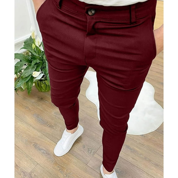ZHUGeLI Skinny Dressy Pants Men Casual Stretch Pants Button down Fall Fashion Going out Slacks Work Office Trosuers Pockets