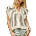 thumbnail image 1 of ZHUGeLI Stripe Summer Sweaters For Women V Neck Knit Cap Sleeve Tops Sleeveless Spring Clothes Up to 50% off Clearance, 1 of 6