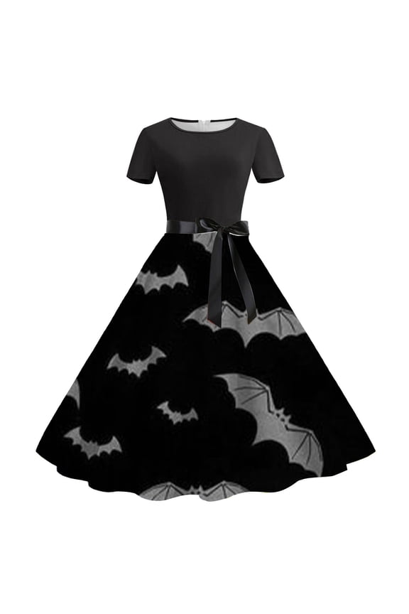Summer Dresses for Women Women's Fashion Round Neck Short Sleeved Printed Pocket Dress Cute Short Sleeve High Waist A-line Sundress Midi Dresses 2024