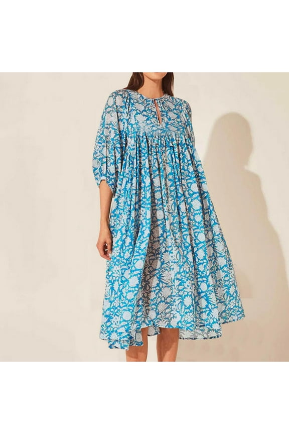 Summer Dresses for Women Women's Print Casual Summer Floral Dress Short Sleeve Women Women's Dress Dress Spring Boho Floral Elastic Waist Ruffle Mini Dresses 2024