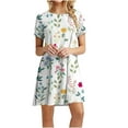 thumbnail image 1 of ZHUGeLI Summer Dresses for Women 2024 Trendy Stripe Pattern Crew Neck Short Sleeve Below The Knee A-Line Yellow Dress, 1 of 4