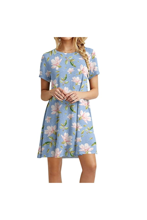 Summer Dresses for Women 2024 Trendy Stripe Pattern Crew Neck Short Sleeve Below The Knee A-Line Yellow Dress