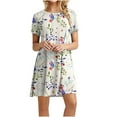 thumbnail image 1 of ZHUGeLI Summer Dresses for Women 2024 Trendy Stripe Pattern Crew Neck Short Sleeve Below The Knee A-Line Yellow Dress, 1 of 4