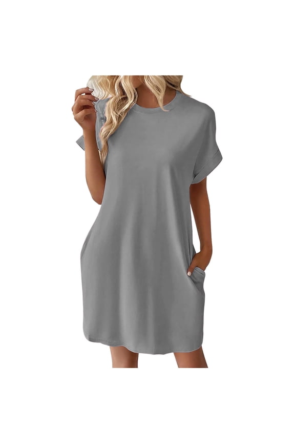 Summer Dresses for Women Women's Fashion Summer Casual Solid Round Neck Sleeveless Pocket Dress Ruffle Swing Beach Long Midi Dress