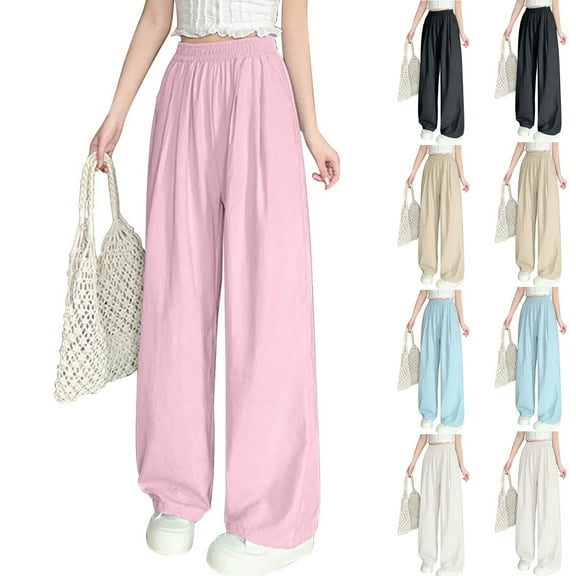Summer Pants for Women Long Straight Thin and Comfortable Ice Silk Side Pocket Pants Long Pants