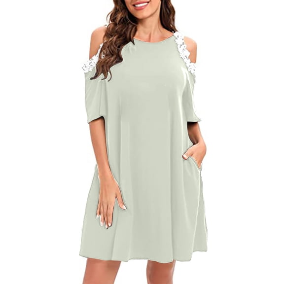 ZHUGeLI Sundress for Women Fashion Women Summer Short Sleeve Sexy Casual Round Neck Dress Comfort Loose Home Furnishings Color V-neck Kink Versatile Slim Loose Striped Midi Shirt Dress