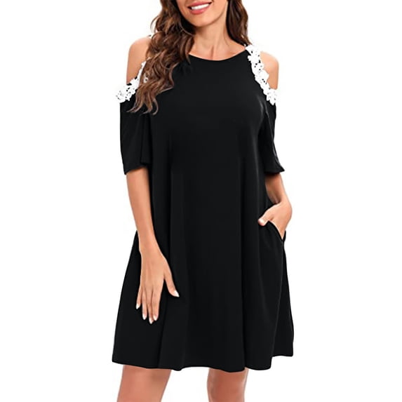 ZHUGeLI Sundress for Women Fashion Women Summer Short Sleeve Sexy Casual Round Neck Dress Comfort Loose Home Furnishings Color V-neck Kink Versatile Slim Loose Striped Midi Shirt Dress