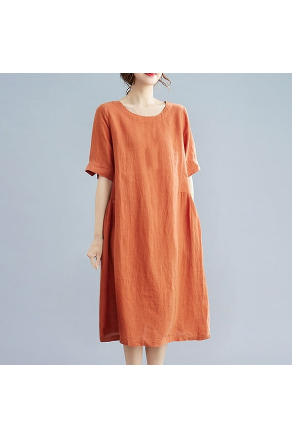 Sundress for Women Women's Solid Color Fashion Plus Size Vintage Skirt Cotton And Linen Dress Bohemian Geometric Pattern Midi Long Dresses