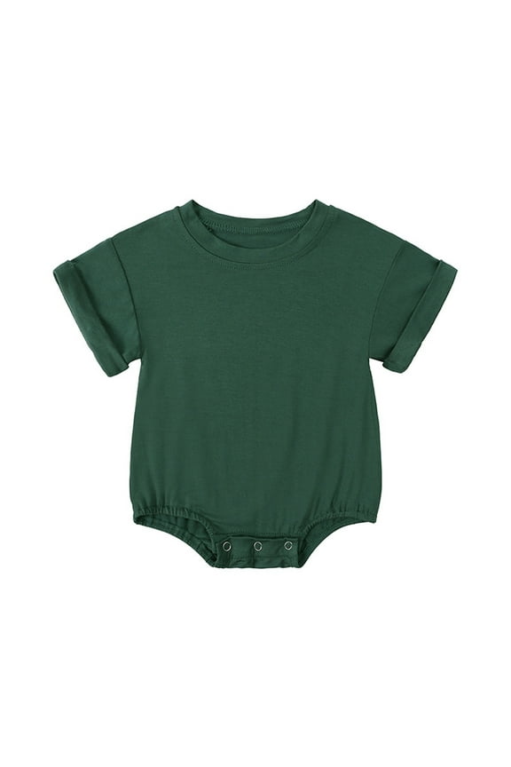Toddlerhood Baby Boy Girl Bubble Romper Infant Oversize Plain Crewneck T-Shirt Bodysuit Tops
