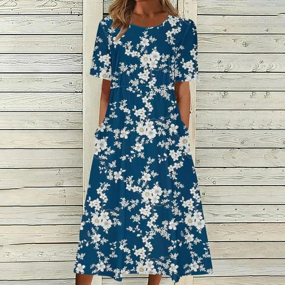 ZHUGeLI Tshirt Dress for Women 2024 Casual Plus Size Summer Long Dress Boho Floral Print Loose Flowy Long Dresses with Pockets