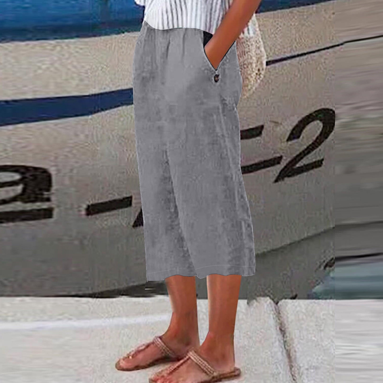 crop pants for summer Discount ZHUGeLI Wide Leg Pants Women Capri Pants for Women 2024 Casual