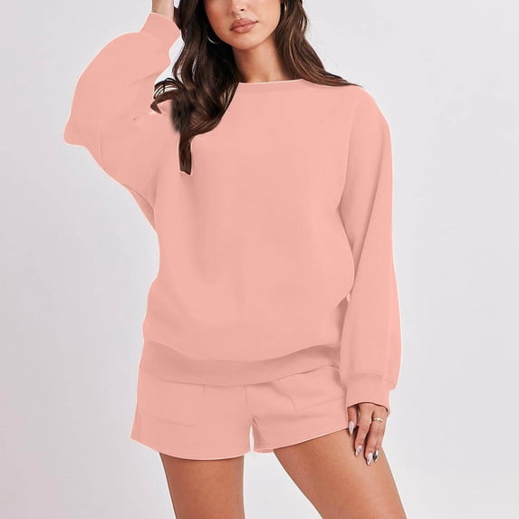 ZHUGeLI Women 2 Piece Outfits Sweat Shorts Sets 2024 Oversized Casual Lounge Matching Set Sweatsuit Tracksuit Clothes