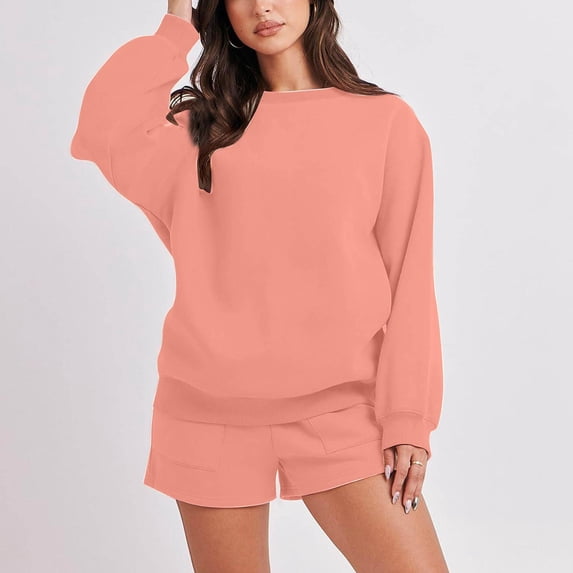 ZHUGeLI Women 2 Piece Outfits Sweat Shorts Sets 2024 Oversized Casual Lounge Matching Set Sweatsuit Tracksuit Clothes