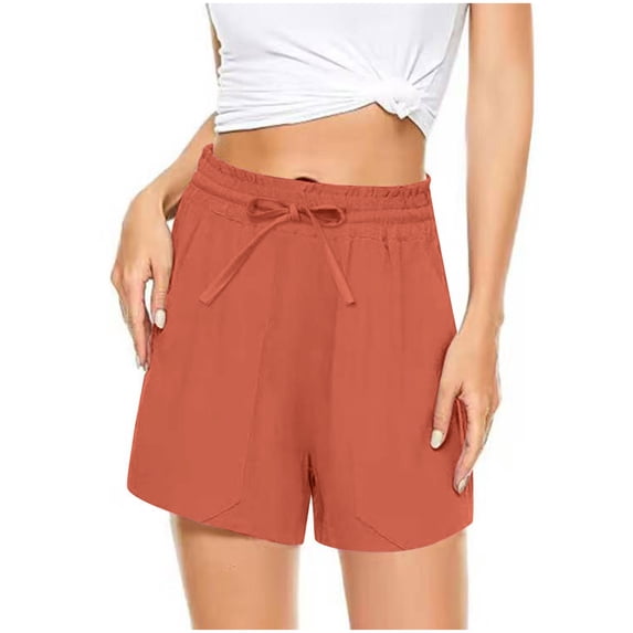 ZHUGeLI Women Linen Shorts Summer Casual Chino Shorts High Waisted Bermuda Shorts Dressy Wide Leg Shorts with Pockets