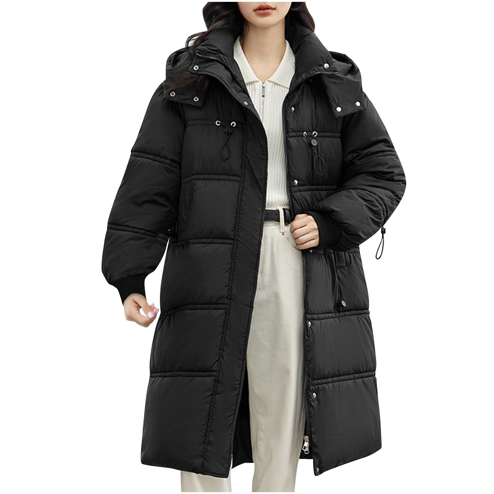ZHUGeLI Women Long Down Coat Winter Warm Hooded Midi Length Puffer